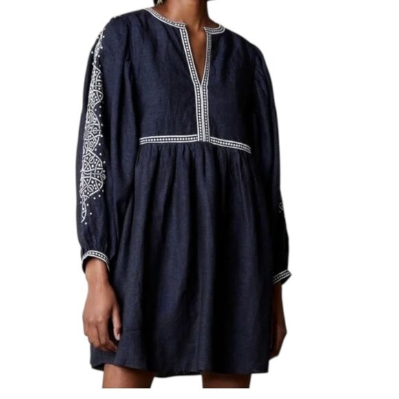 Banana Republic Dresses & Skirts - Banana Republic Womens S Yara Linen Embroidered Puff Sleeve Mini Dress NWT